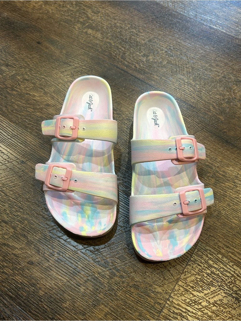 Cat & Jack Pastel Tie-Dye Slide Sandals with Pink Buckles